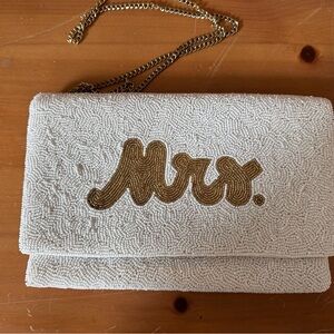 Bridal Elegant White and Gold Beaded Clutch